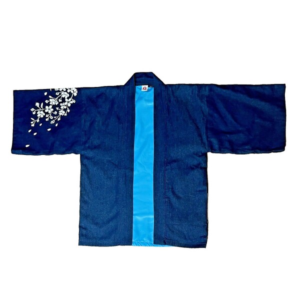 Navy Blue Kimono Jacket with Wave Design - Picture 2 of 12